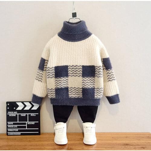 2021 Autumn Baby Boys Sweaters Coat Kids Knitting Pullovers Tops teenage Boys plaid Long Sleeve warm winter Sweaters3-12 year