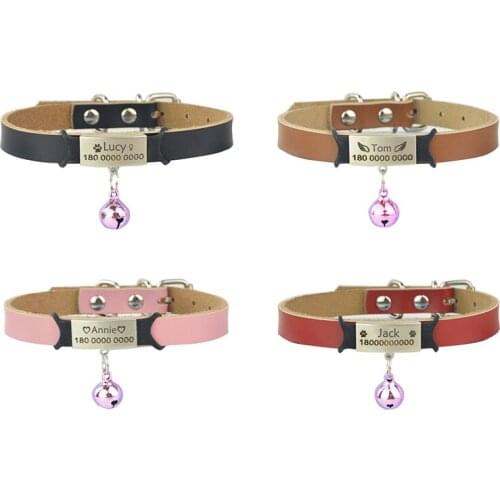 Most Colors Cowhide Leather Dog Collars 3 Sizes Pet Dog Personalized Collar with Tag