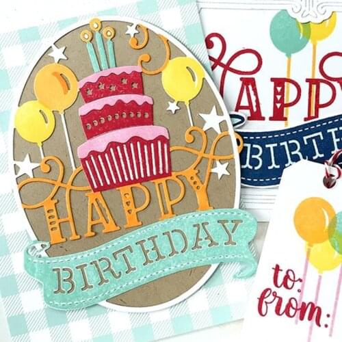 Happy Birthday cake card Metal Cutting Dies Stencil Scrapbooking Photo Album Card Paper Embossing Craft DIY