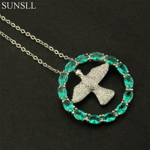 SUNSLL Silver Color Copper White Cubic Zirconia Eagle Multicolor Glass Pendant Necklaces Womens Fashion Jewelry Colar Feminina