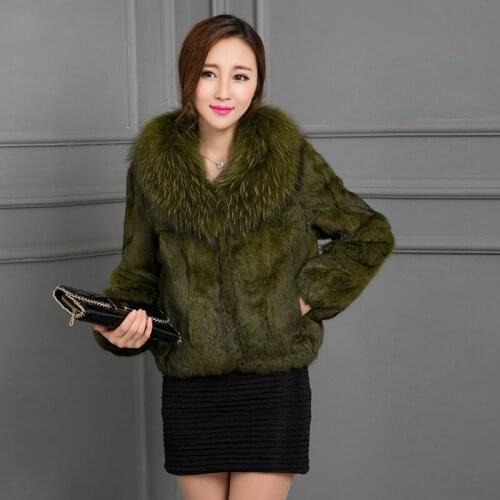 Real Rabbit Fur Coat With Natural Raccoon Fur Collar Winter Jacket Women 2020 Fashion Short Coats Lady Outerwear WYQ827