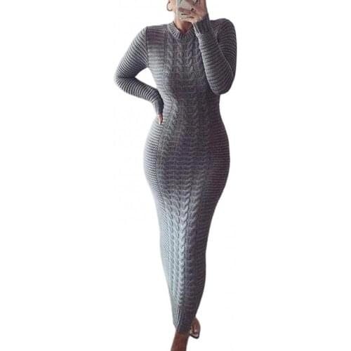Dresses Women Autumn Winter Long Sleeve Twisted Knitted Bodycon Warm Maxi Sweater Dress Elegant Vintage Clothes 2021 Платья