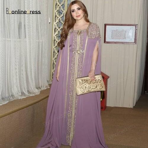 Vestidos Moroccan Kaftan Evening Dresses 2020 Embroidery Appliques Caftan Arabic Muslim Evening Dress robe de soiree Party Dress