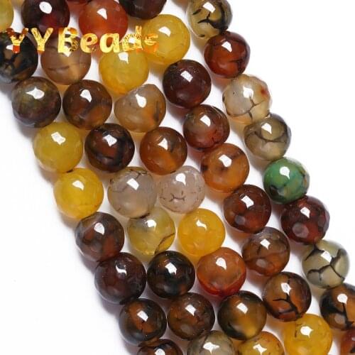 Natural Faceted Yellow Brown Dragon Vein Agates Beads Loose Charm Beads For Jewelry Making Bracelet Necklaces Accessories 6-12mm