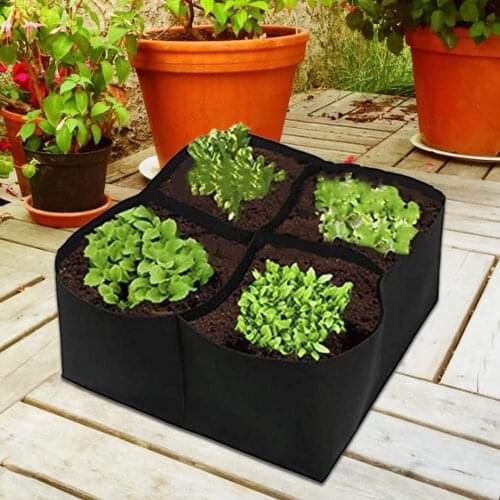 4 Hole Rectangular Planting Container Bag Non-Woven Fabric Home Garden Plant Bed Planter Potted Plant Flower Vegetable