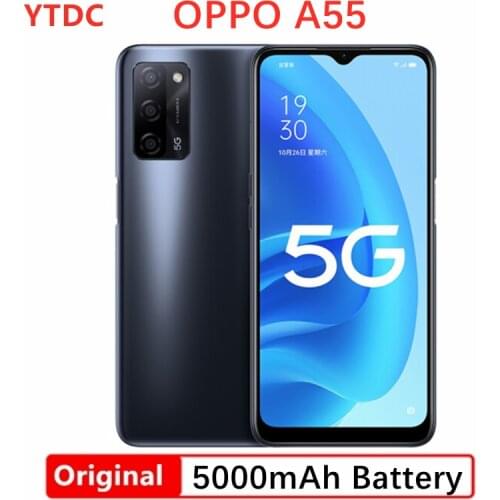 2021 New OPPO A55 6GB RAM 128GB ROM 5G SmartPhone 6.5'' LCD Screen 5000mAh 5V 2A Quick Charger LPDDR4x 13MP Camera Mobile Phone