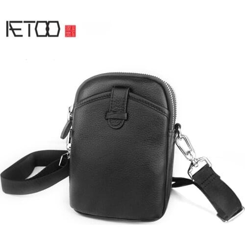 AETOO Leather shoulder bag, mens top layer leather trendy crossbody bag, sports outdoor leisure bag