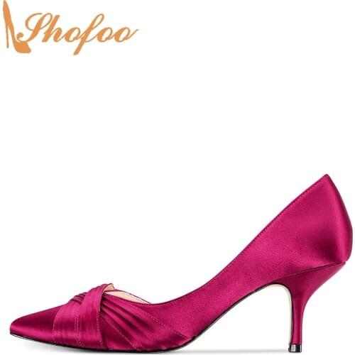 Crimson D'Orsay Pumps High Thin Heels Women Pleated Overlapping Detail Pointed Toe Large Size 14 15 Ladies Fashion Shoes Shofoo