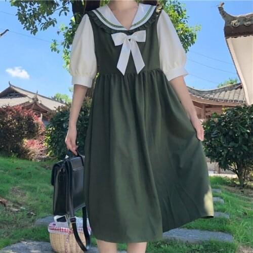 Japanese College Style Navy Doll Sailor Collar Puff Sleeve Student Dress Children 2020 New Summer school girl costume