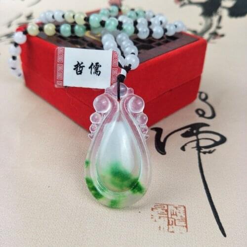 Zheru Jewelry Pure Natural Jadeite Ice Bottom Two-Color Water Drop Pendant Tri-Color Jade Bead Pendant Chain Send A-Class Certif