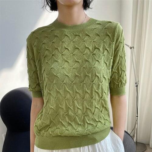 2021 New Summer High Quality Women T-shirt Round Neck Slim Fashion Ladies Tee Solid Color Casual Elegant Female Tops T207