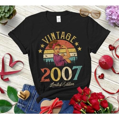 Vintage 2007 Limited Edition Womens Shirt Funny 14th Birthday Gift Funny Graphic 100%Cotton Short Sleeve Tees Plus Size O Neck
