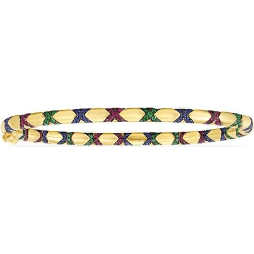 SLJELY High Quality 925 Sterling Silver Multicolor Zirconia Cross Tribal Bangle Yellow Gold Color Women Mana Bracelet Jewelry