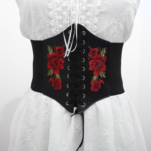 Retro Womens Shaping Underwear Abdomen Waist Corset Adjustable Rose Embroidery Girdle Belt Dress Ladies Skinny Slim Belt