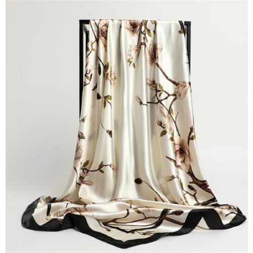 2021 Flowers Silk Shawls Square Scarf For Women Neckerchief Female Print Hair Bands Headband On the Head Wraps Foulard Hijab