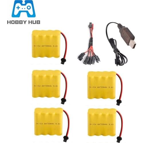 9.6v 700mah NiCD Battery and 9.6v Charger set for RC toys car boats Tank truck Guns Parts AA Ni-CD 9.6v Rechargeable Battery