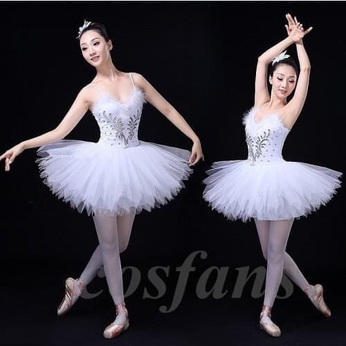 Girls Ballet Leotard Tutu Saia Dress Dress Adults Professional Ballet Tutu Dancewear White Swan Lake Ballet Costumes For Women