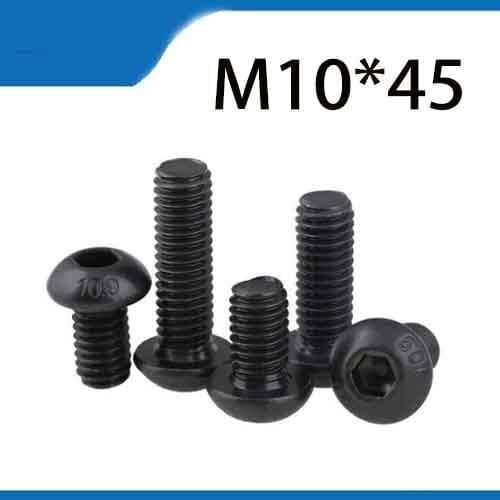 Free Shipping 10pcs M10x45 mm M10*45 mm yuan cup Half round pan head black grade 10.9 carbon Steel Hex Socket Head Cap Screw
