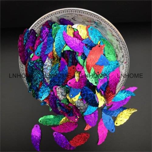 50g/lot Leaf Sequins 11*29mm PVC Sewing DIY Mix Laser Colors Leaves Hologram Multi colors With Hole Confetti Spangles
