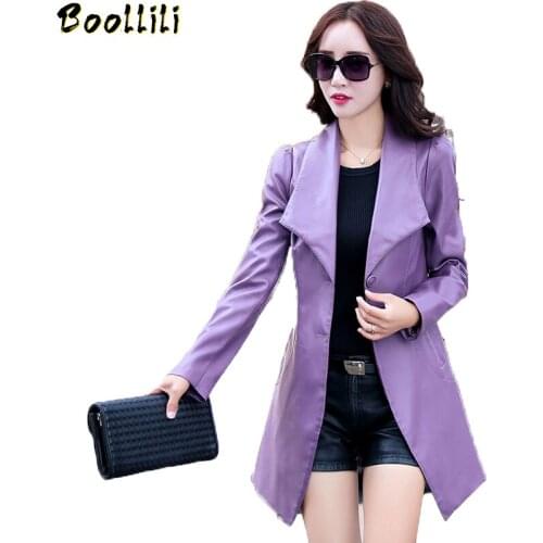 Boollili 5XL Womens Leather Jackets And Coats Big Turn-down Collar Faux Sheepskin Coat Medium Long Womens Leather Jacket Women