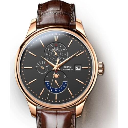 New Switzerland Luxury Brand LOBINNI Automatic Mechanical Men Watches Sapphire 50M Waterproof Multi-function Dial Clocks L16066