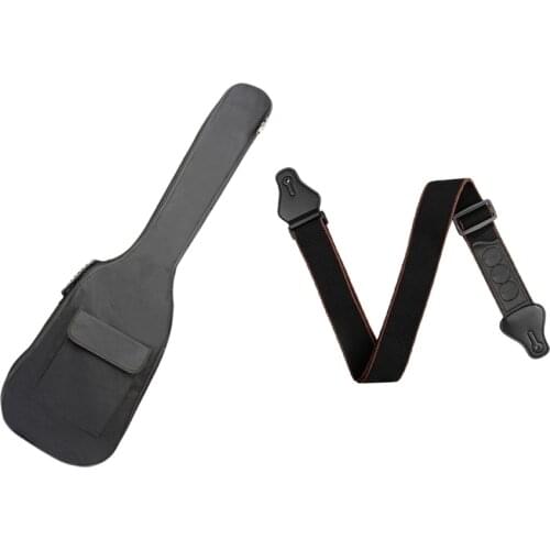 Black Waterproof Double Straps Bass Backpack Gig Bag Case & Guitar Strap with 3 Pick Holders 100% Soft Cotton Strap