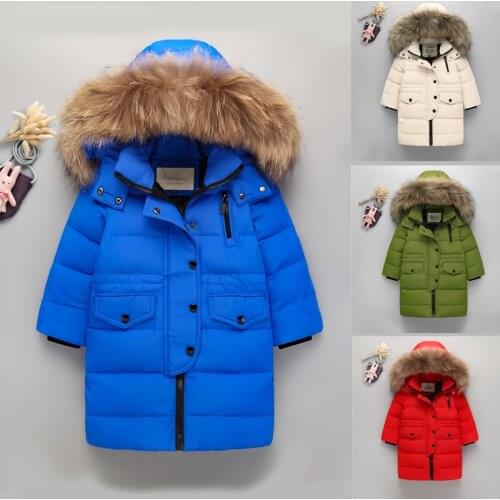 High Quality New Boys Thick Warm Down Jacket For Girls real Raccoon Fur Hooded Collar Jacket Kids Duck Down Outerwear Coat