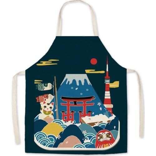 Cotton Boys Girls Apron linen apron Japanese style ukiyo-e FujiMount home restaurant kitchen oil-proof sleeveless smock