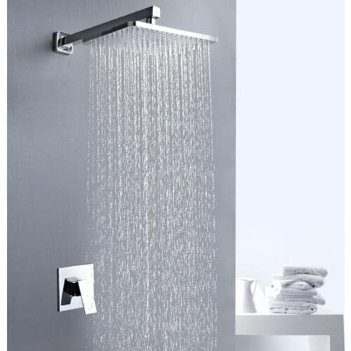 Bathroom Faucet Chrome Rain Shower Head Faucet Wall or Ceiling Mounted Bathtub Shower Mixer Tap Square Shower Faucet Shower Set