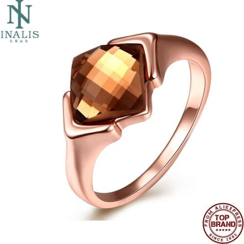 INALIS Geometric Rose Gold Plated Rings For Women Glass Luxurious Ring Wedding Female Fashion Jewelry Free Shipping Hot Sale