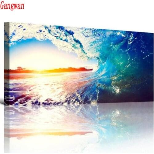 Sale wholesale diamond embroidery Sunset Wave Seascape diamond painting full diamond mosaic picture of rhinestones cross-stitch