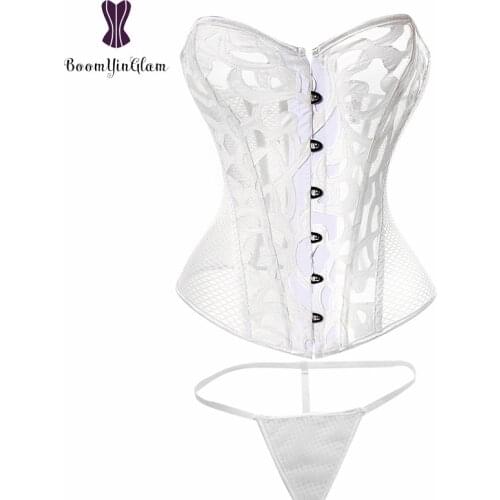 Slimming Shapewear Transparent Sexy Womens Strapless Lace Hollow Mesh Push Up Overbust Bustier Corset Lingerie 930