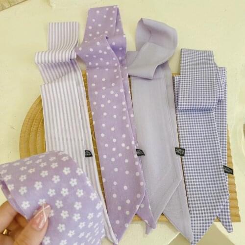 Luna&Dolphin Women Small Long Skinny Scarf 100x6cm Twill Satin Chiffon Beige Plaid Letter Headbands Ribbon Neckercheif Choker