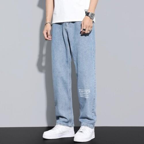 2021 Mens Jeans Fashion Loose Straight New Casual Wide Leg Pants Cowboy Light Blue Streetwear Korean Hip Hop Trousers Male