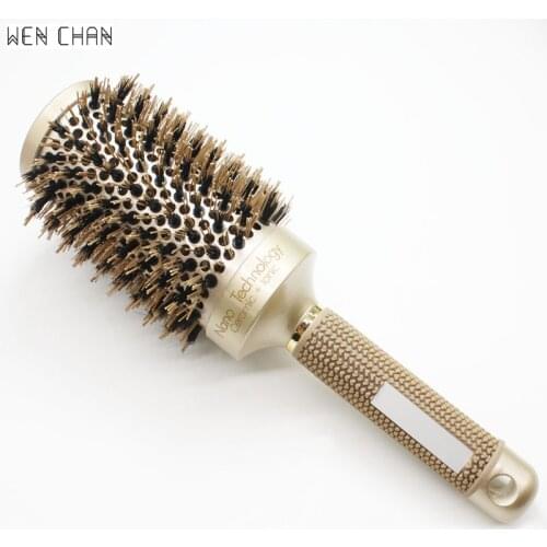Nano Ceramic Alunimium Hair Round Brush With Boar Bristle Hair Gold Hairdressing Round Brush For Barber 4 Sizes Styling Comb