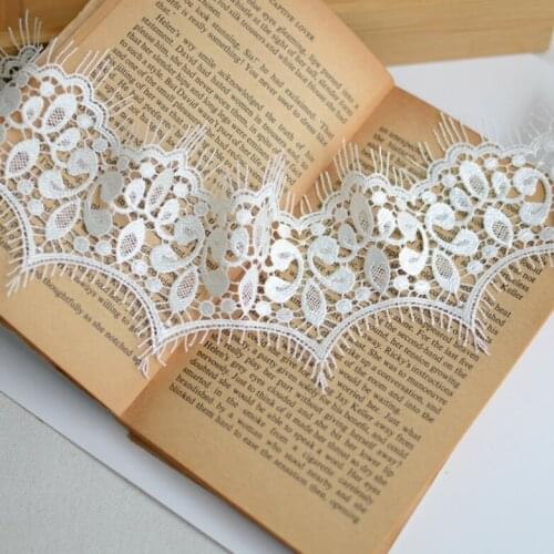 1 Meter Width 8cm Delicate Bilateral Eyelash Lace Trim DIY Handmade Crafts Sewing Apparel Ivory Embroidered Lace Fabric Material