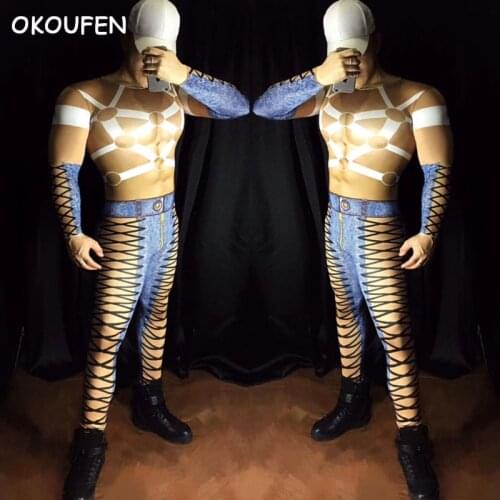 Nightclubs male singer DJ Ds muscle pattern costumes Party show walk model stage performance wear