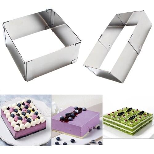 New 15-28cm Adjustable Mousse Ring Stainless Steel Round Square Cake Molds Baking Moulds Kitchen Dessert Cake Decorating Too