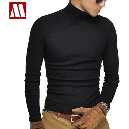 2021 New Fashion Brand Mens Stretch TShirt Solid Mandarin Collar Long Sleeve T Shirts Men Slim Casual Mens T-Shirt Plus Size