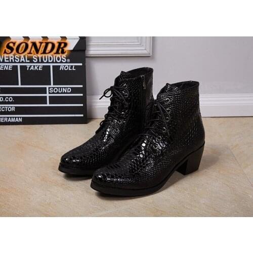 Autumn Winter High Heels Top Quality Men Boots Natural Leather Waterproof Bussiness Snow Boots Lace-Up Rubber Shoes Dropshipping