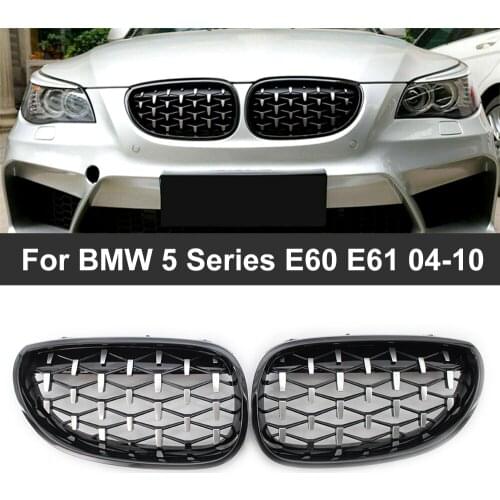 A Pair Car Racing Grill For BMW E60 E61 5 Series Diamond Front Kidney Grille Meteor Style Grill Chrome Auto Accessories New