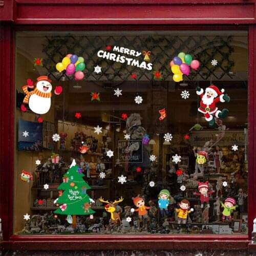 Christmas Tree Snowman Window Sticker Mural DIY Shop Glass Wall Sticker Festival Home Decals Electrostat New Year Xmas Poster