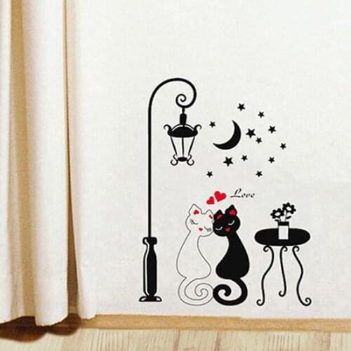 DIY Home Decoration Couple Cats Removeable Wall Art Vinyl Sticker Wallpaper Wall Sticker Decal Bedroom Living Room Stickers