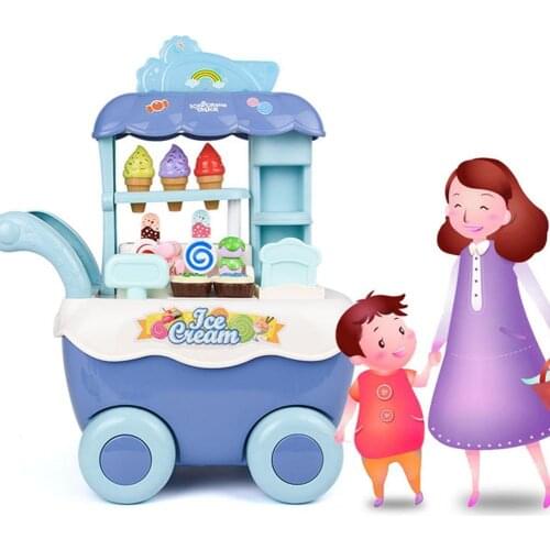 DIY Assembly Simulation Ice Cream Trolley Model LED Music Kids Pretend Play Toy Handmade Car Early Education Cognition Toy