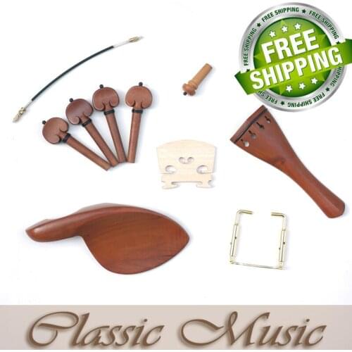 High Quality Boxwood Violin Parts (4/4), Including Chinrest, Tailpiece, Endpin, Bridge, Pegs, Chinrest Clamp & Tail Gut