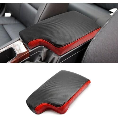 For BMW 3 Series E90 2005 - 2012 Black Red Carbon Texture Leather Splice Interior Center Console Armrest Protection Cover Trim
