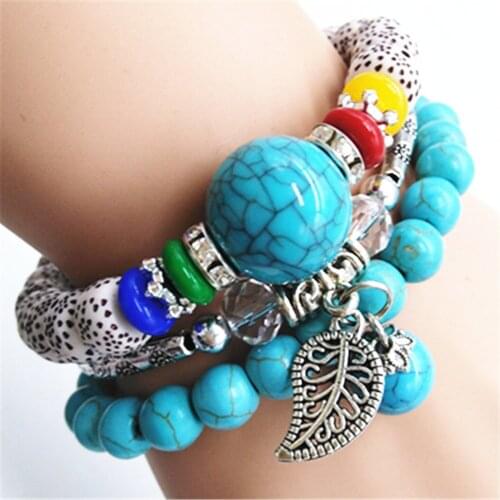 Leaf Blue Crown Owl Beads Ethnic Handmade Charm Beaded Bracelets Women Fashion Crystal Bangle Female Homme Jewelry Leaf