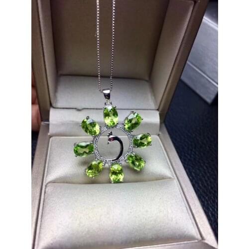 Natural peridot gem Elegant lovely peacock Pendant necklace S925 silver Natural olivine necklace women girl party fine jewelery