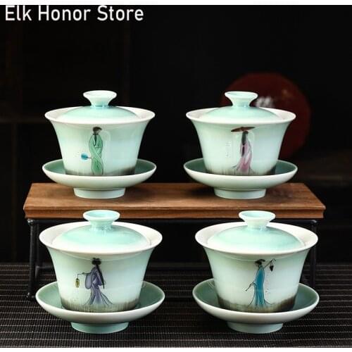 125ml Dehua Ceramic Tea Gaiwan Teacup Gradual Change Hand Painted Tea Tureen Chinese Coarse Tea Bowl Women Tea Set Accessories