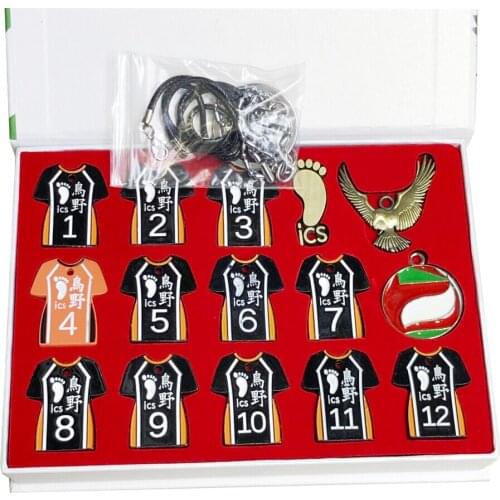 15pcs/set Anime Haikyuu Karasuno High School Volleyball Club Costume figure Metal pendant Hinata Shoyo Necklace Keychain keyring